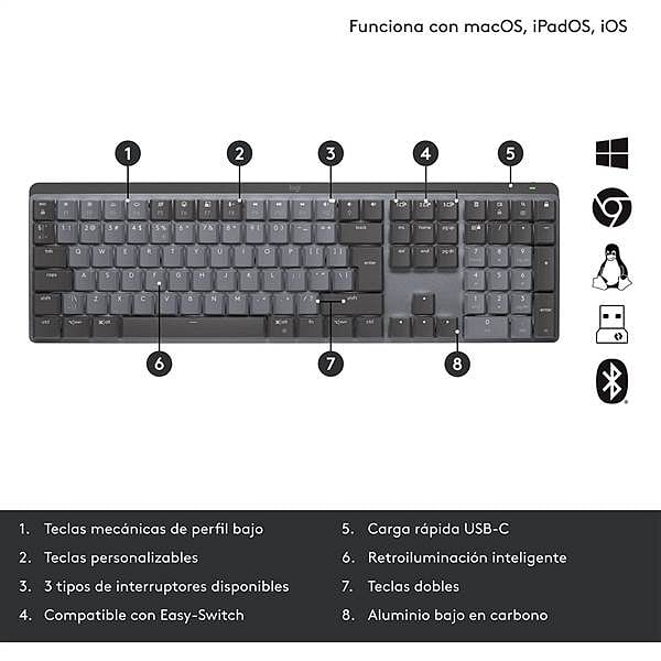 Logitech MX Mechanical Layout US MX Táctil Silencioso Grafito  Teclado mecánico