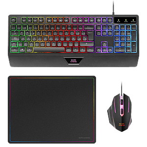 Mars Gaming MCP124 Combo 3 en 1 Teclado Ergonómico RGB Ratón Gaming  Alfombrilla  Pack Gaming Teclado Ratón y Alfombrilla