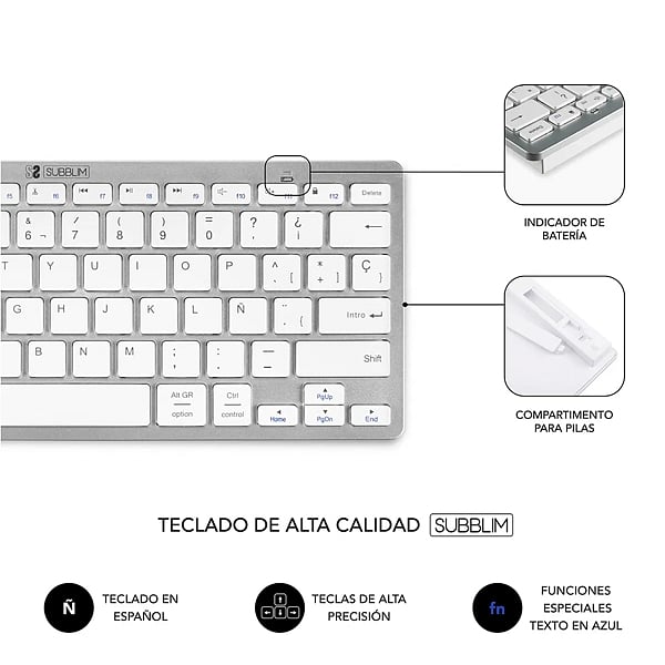 Subblim Combo Dynamic Compact Silver  Kit Teclado y Ratón