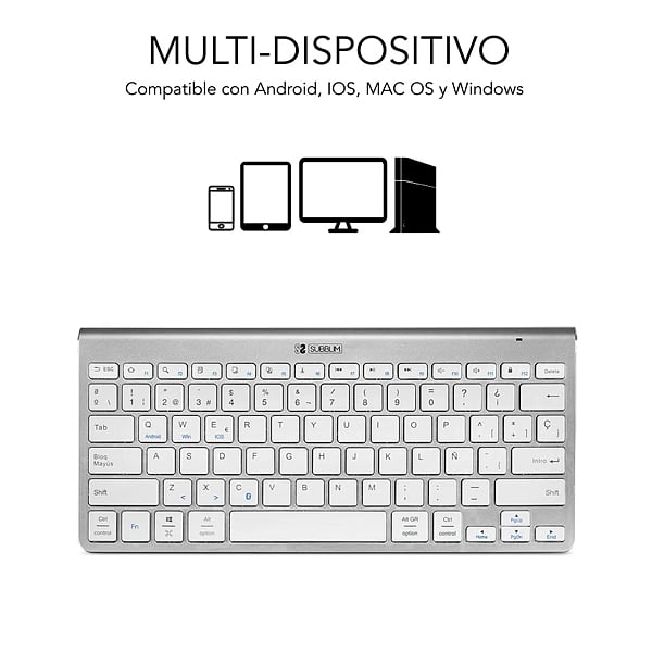 Subblim Wireless Bluetooth Pure Compact Silver  Teclado