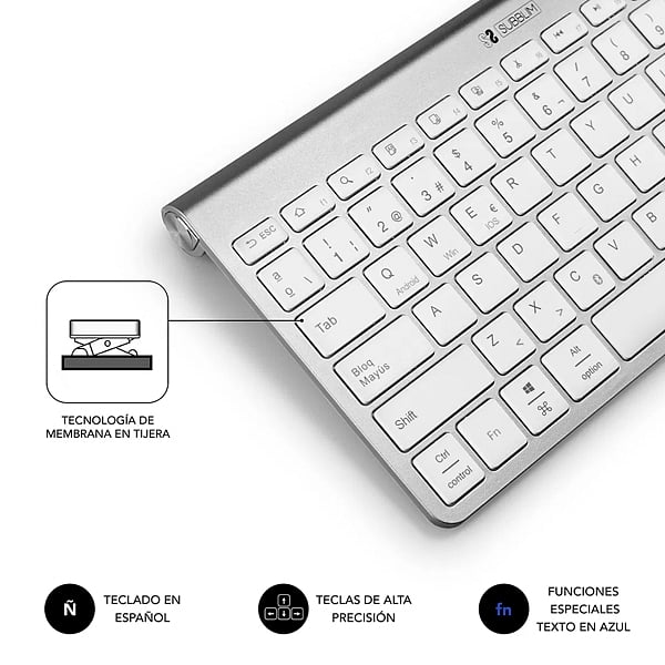 Subblim Wireless Bluetooth Pure Compact Silver  Teclado