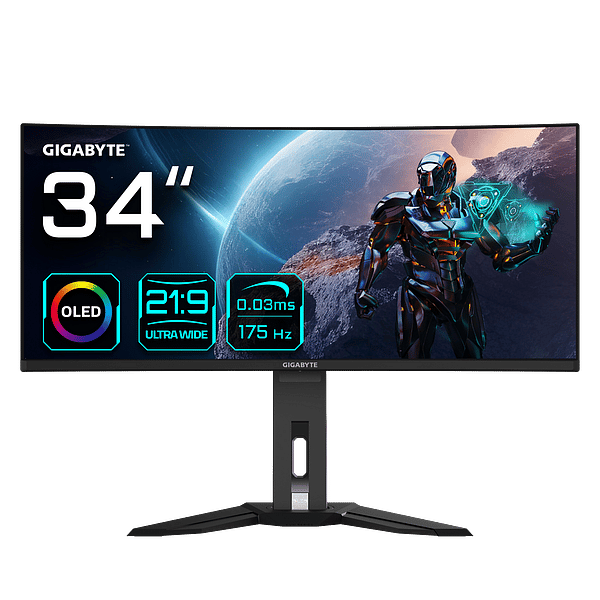 Gigabyte MO34WQC Monitor Curvo Gaming 34 UltraWide QHD 175Hz 003ms QD OLED FreeSync Premium Pro Displayport 14