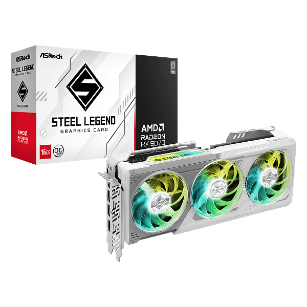 Asrock Radeon RX 9070 Steel Legend OC Gaming 16GB GDDR6 RDNA4  Blanca  Tarjeta Gráfica AMD