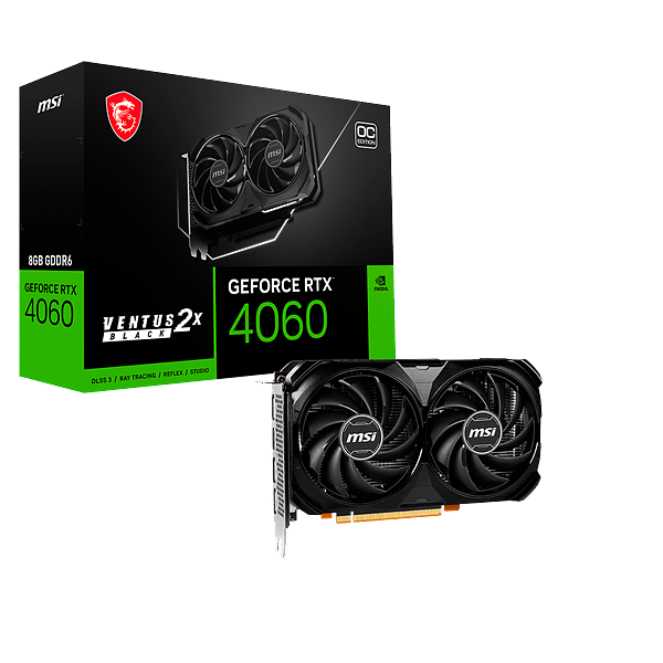 MSI GeForce RTX 4060 Ventus 2X OC Black 8GB GDDR6 DLSS3  Tarjeta Gráfica Nvidia