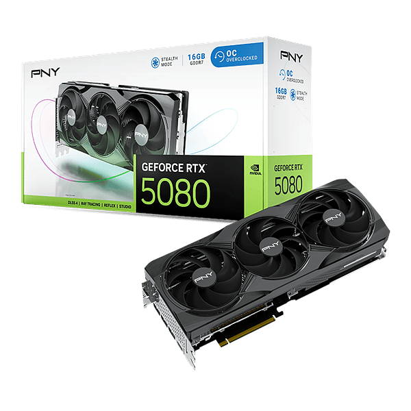 PNY GeForce RTX 5080 OC Triple Fan 16GB GDDR7 DLSS4  Tarjeta Gráfica Nvidia