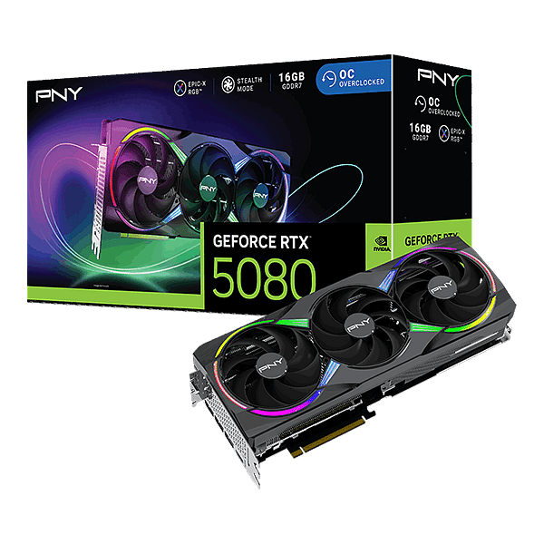PNY GeForce RTX 5080 ARGB OC Triple Fan V2 16GB GDDR7 DLSS4  Tarjeta Gráfica Nvidia