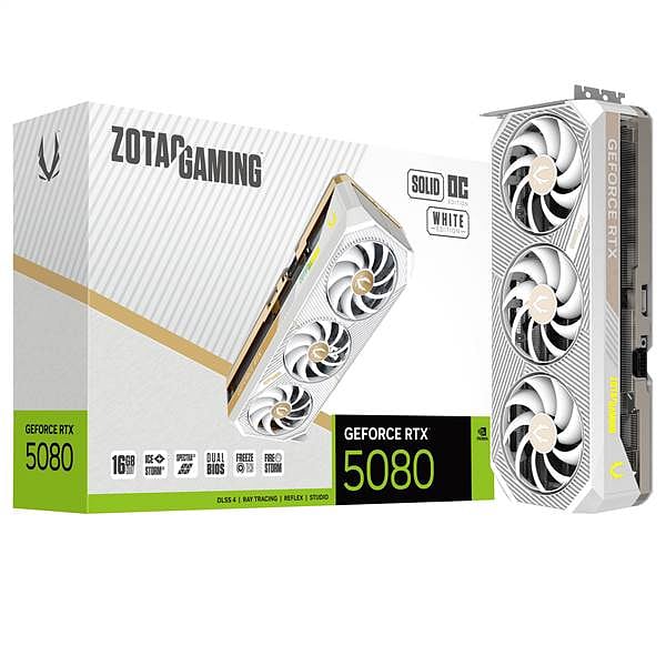 Zotac GeForce RTX 5080 Solid OC 16GB GDDR7 DLSS4  Blanca  Tarjeta Gráfica Nvidia