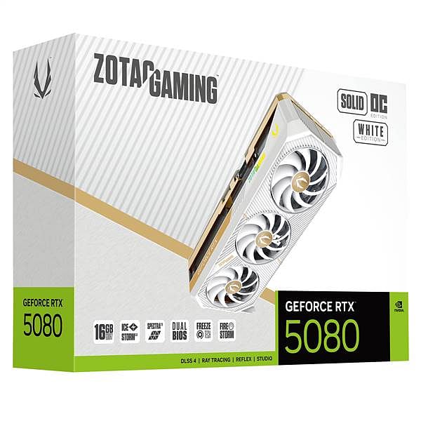 Zotac GeForce RTX 5080 Solid OC 16GB GDDR7 DLSS4  Blanca  Tarjeta Gráfica Nvidia