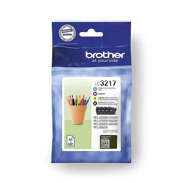 Brother Pack de 4 cartuchos de tinta LC3217VAL BKCMY hasta 550 páginas cada color