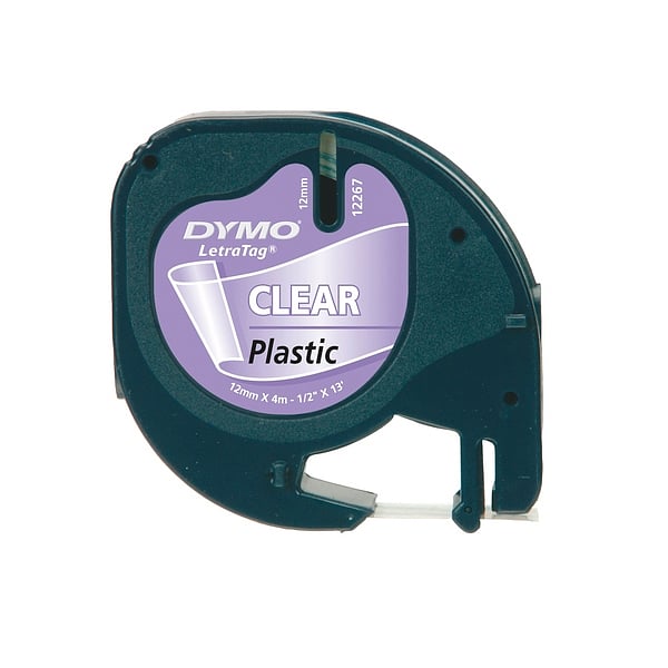 Dymo cinta plástico negro  transparente 12mm x 4m Recambio