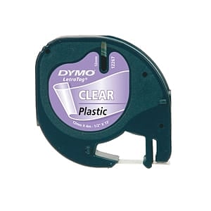 Dymo cinta plástico negro  transparente 12mm x 4m Recambio