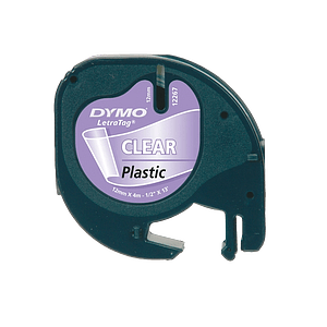 Dymo cinta plástico negro  transparente 12mm x 4m Recambio