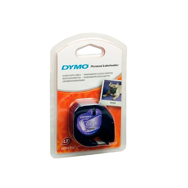 Dymo cinta plástico negro  transparente 12mm x 4m Recambio
