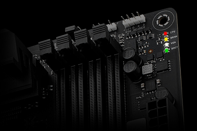 Los cuatro LED integrados en la placa base