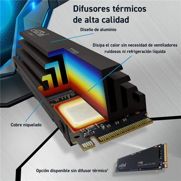 Crucial T700 M.2 2TB NVMe Gen5 PCIe 5.0 con disipador - SSD
