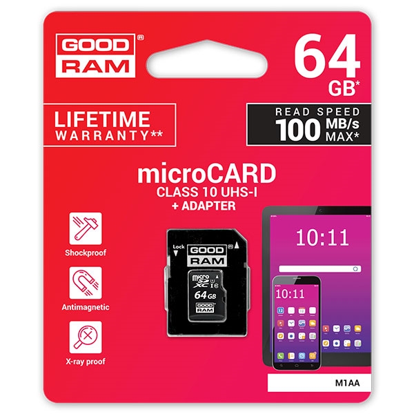 GOODRAM Micro SD 64GB M1AA CL10 UHSI  adaptador  Memoria