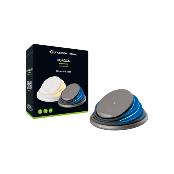 Conceptronic Gorgon Cargador inalámbrico Led Qi 10w Grey Conceptronic Gorgon Cargador inalámbrico Led Qi 10w Grey