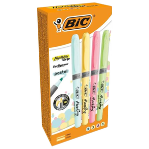 Bic Highlighter Grip Pack de 12 Marcadores Fluorescentes Pastel  Punta Biselada  Trazo entre 160 y 330mm  Grip Texturizado  Colores Pastel Surtidos