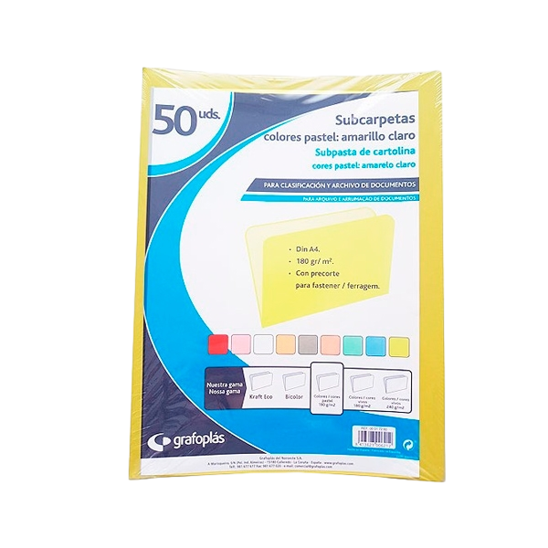 Grafoplás Pack 50 Subcarpetas A4 Cartulina 180gr Amarillo Grafoplás Pack 50 Subcarpetas A4 Cartulina 180gr Amarillo