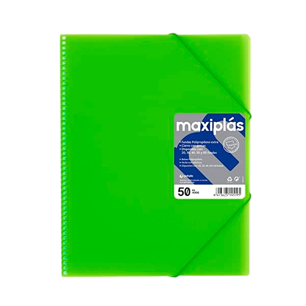 Grafoplás Carpeta Maxiplás Fluorgraf con 50 fundas Verde Grafoplás Carpeta Maxiplás Fluorgraf con 50 fundas Verde