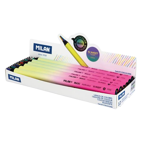 Milan Caja de 12 Lápices multicolor MAXI redondos serie Sunset Milan Caja de 12 Lápices multicolor MAXI redondos serie Sunset