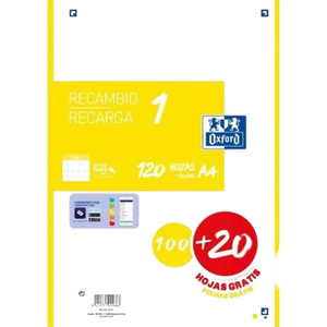 Oxford Recambio 5 Lima 10020 Hojas DINA4 4 taladros 90g Cuadros 5x5mm