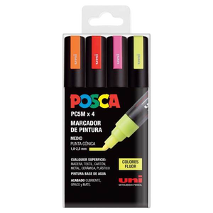 Rotuladores UniBall Posca Estuche 4 marcadores PC5M Fluor 182634682 Rotuladores UniBall Posca Estuche 4 marcadores PC5M Fluor 182634682