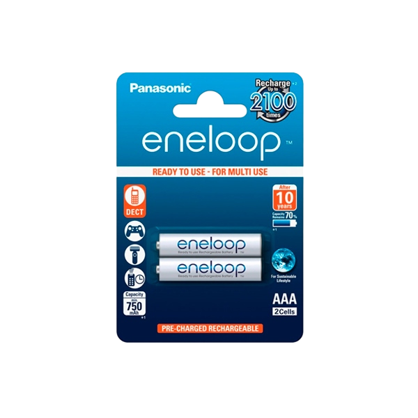 Panasonic Eneloop AAA 750mAh NiMH Pack 2  Pilas recargables Panasonic Eneloop AAA 750mAh NiMH Pack 2  Pilas recargables