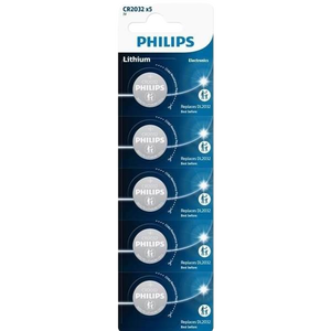 Blister Philips 5 pilas botón CR2032P501B Lithium 3V  Pilas