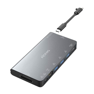 Aisens ASUC8P015GR  Dock 8 en 1  USBC a HDMI  RJ45  3x USBA  USBC  SD  Micro SD  Gris  10cm  Docking Station