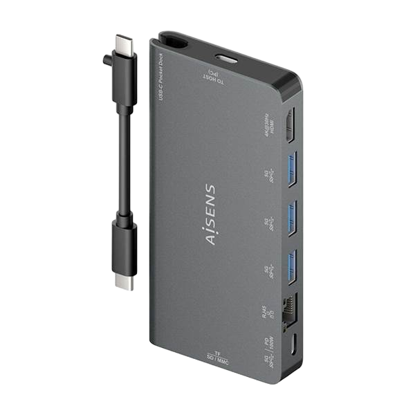 Aisens ASUC8P015GR  Dock 8 en 1  USBC a HDMI  RJ45  3x USBA  USBC  SD  Micro SD  Gris  10cm  Docking Station Aisens ASUC8P015GR  Dock 8 en 1  USBC a HDMI  RJ45  3x USBA  USBC  SD  Micro SD  Gris  10cm  Docking Station