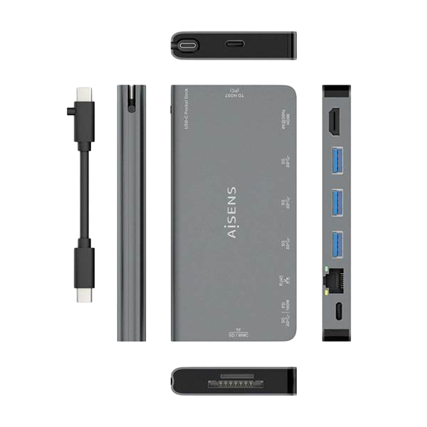 Aisens ASUC8P015GR  Dock 8 en 1  USBC a HDMI  RJ45  3x USBA  USBC  SD  Micro SD  Gris  10cm  Docking Station Aisens ASUC8P015GR  Dock 8 en 1  USBC a HDMI  RJ45  3x USBA  USBC  SD  Micro SD  Gris  10cm  Docking Station
