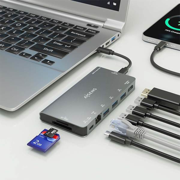 Aisens ASUC8P015GR  Dock 8 en 1  USBC a HDMI  RJ45  3x USBA  USBC  SD  Micro SD  Gris  10cm  Docking Station Aisens ASUC8P015GR  Dock 8 en 1  USBC a HDMI  RJ45  3x USBA  USBC  SD  Micro SD  Gris  10cm  Docking Station