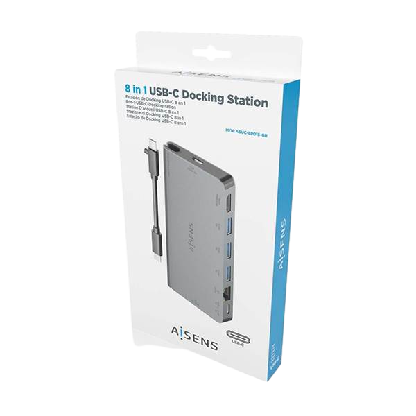 Aisens ASUC8P015GR  Dock 8 en 1  USBC a HDMI  RJ45  3x USBA  USBC  SD  Micro SD  Gris  10cm  Docking Station Aisens ASUC8P015GR  Dock 8 en 1  USBC a HDMI  RJ45  3x USBA  USBC  SD  Micro SD  Gris  10cm  Docking Station
