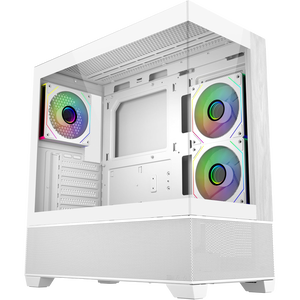 Cooler Master Elite 690 Wood Blanca  Caja ATX ARGB Mid Tower Cristal Panorámico Doble Cámara USBC