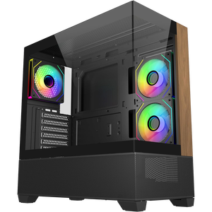 Cooler Master Elite 690 Wood Negro  Caja ATX ARGB Mid Tower Cristal Panorámico Doble Cámara USBC