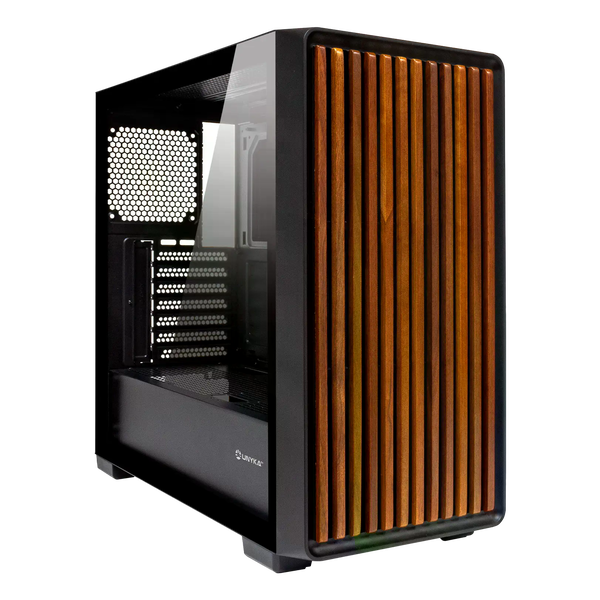 Unykach Revelat Madeira Black Caja ATX Lateral de Vidrio Templado y Frontal con Listones de Madera Natura USBC y Audio HD Soporta Refrigeracion Liquida Unykach Revelat Madeira Black Caja ATX Lateral de Vidrio Templado y Frontal con Listones de Madera Natura USBC y Audio HD Soporta Refrigeracion Liquida
