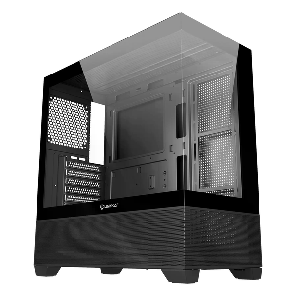 Unykach Revelat Black Caja ATX Frontal y Lateral de Vidrio Templado USBC y Audio HD Soporta Refrigeracion Liquida Unykach Revelat Black Caja ATX Frontal y Lateral de Vidrio Templado USBC y Audio HD Soporta Refrigeracion Liquida