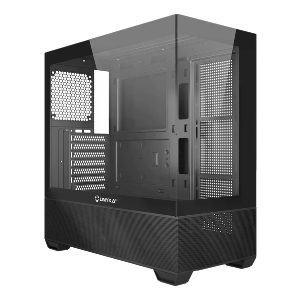 Unykach Revelat Black Caja ATX Frontal y Lateral de Vidrio Templado USBC y Audio HD Soporta Refrigeracion Liquida Unykach Revelat Black Caja ATX Frontal y Lateral de Vidrio Templado USBC y Audio HD Soporta Refrigeracion Liquida
