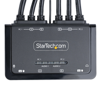 StarTechcom Switch Conmutador KVM de 2 Puertos para 2 Monitores DisplayPort 4K 60Hz Cables USBA DP Audio de 15 m Integrados  Alimentado por el Bus