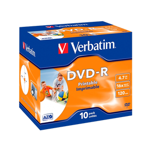 Verbatim DVDR 16x Pack 10u 47GB Imprimible DVD Verbatim DVDR 16x Pack 10u 47GB Imprimible DVD