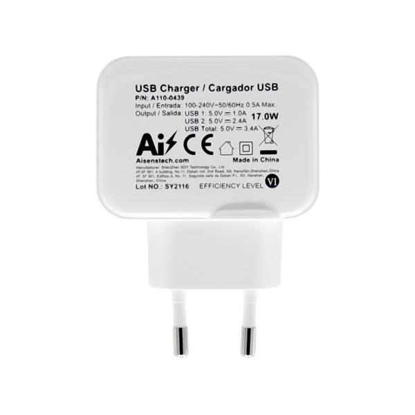 Aisens A1100439 17W 2xUSB Blanco  Cargador USB Aisens A1100439 17W 2xUSB Blanco  Cargador USB