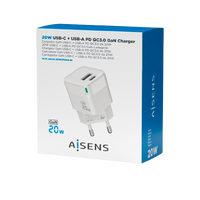 Aisens ASCH20W2P002W USBA USBC 20W Blanco Cargador USB Aisens ASCH20W2P002W USBA USBC 20W Blanco Cargador USB