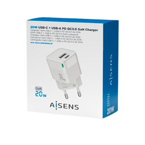 Aisens ASCH20W2P002W USBA USBC 20W Blanco Cargador USB Aisens ASCH20W2P002W USBA USBC 20W Blanco Cargador USB