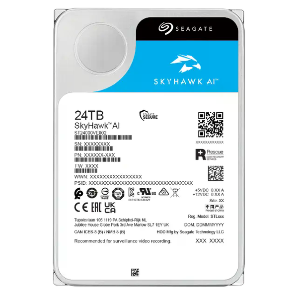 Seagate SkyHawk AI HDD 24TB 7200RPM SATA 6Gbs 512MB Seagate SkyHawk AI HDD 24TB 7200RPM SATA 6Gbs 512MB