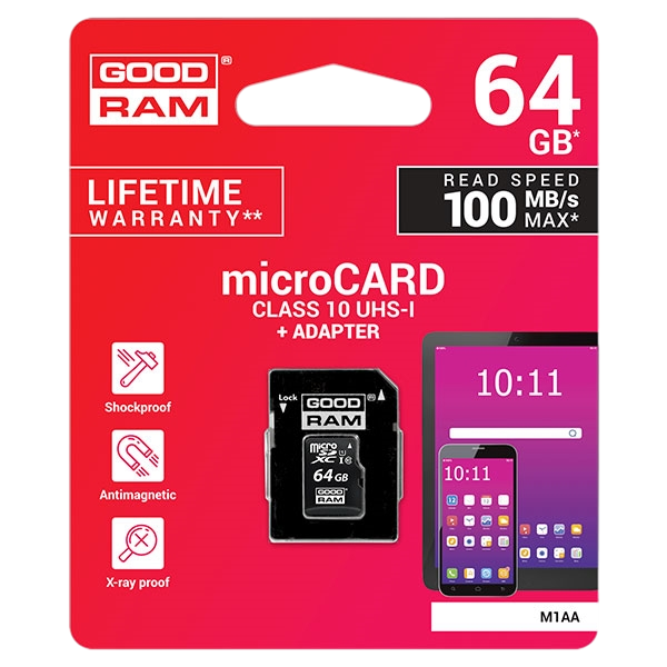 GOODRAM Micro SD 64GB M1AA CL10 UHSI adaptador Memoria GOODRAM Micro SD 64GB M1AA CL10 UHSI adaptador Memoria
