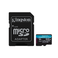 Kingston Canvas Go Plus 512GB Tarjeta microSD UHSI U3 V30 A2 Memoria Clase 10 170MBs con Adaptador Kingston Canvas Go Plus 512GB Tarjeta microSD UHSI U3 V30 A2 Memoria Clase 10 170MBs con Adaptador