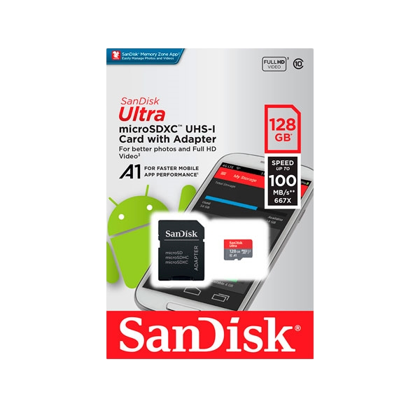 SanDisk Ultra Android 128GB 100MBs cadapt Tarjeta microSD SanDisk Ultra Android 128GB 100MBs cadapt Tarjeta microSD