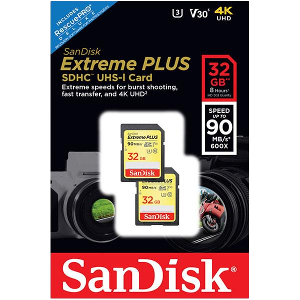 SanDisk Extreme Plus Pack 2 x 32GB 95MBs  Tarjeta SD SanDisk Extreme Plus Pack 2 x 32GB 95MBs  Tarjeta SD