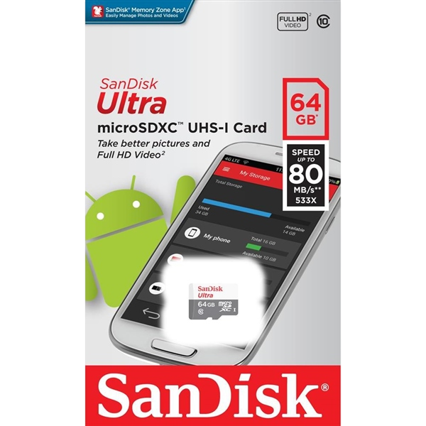 SanDisk Ultra Android 64GB 80MBs  Tarjeta microSD SanDisk Ultra Android 64GB 80MBs  Tarjeta microSD